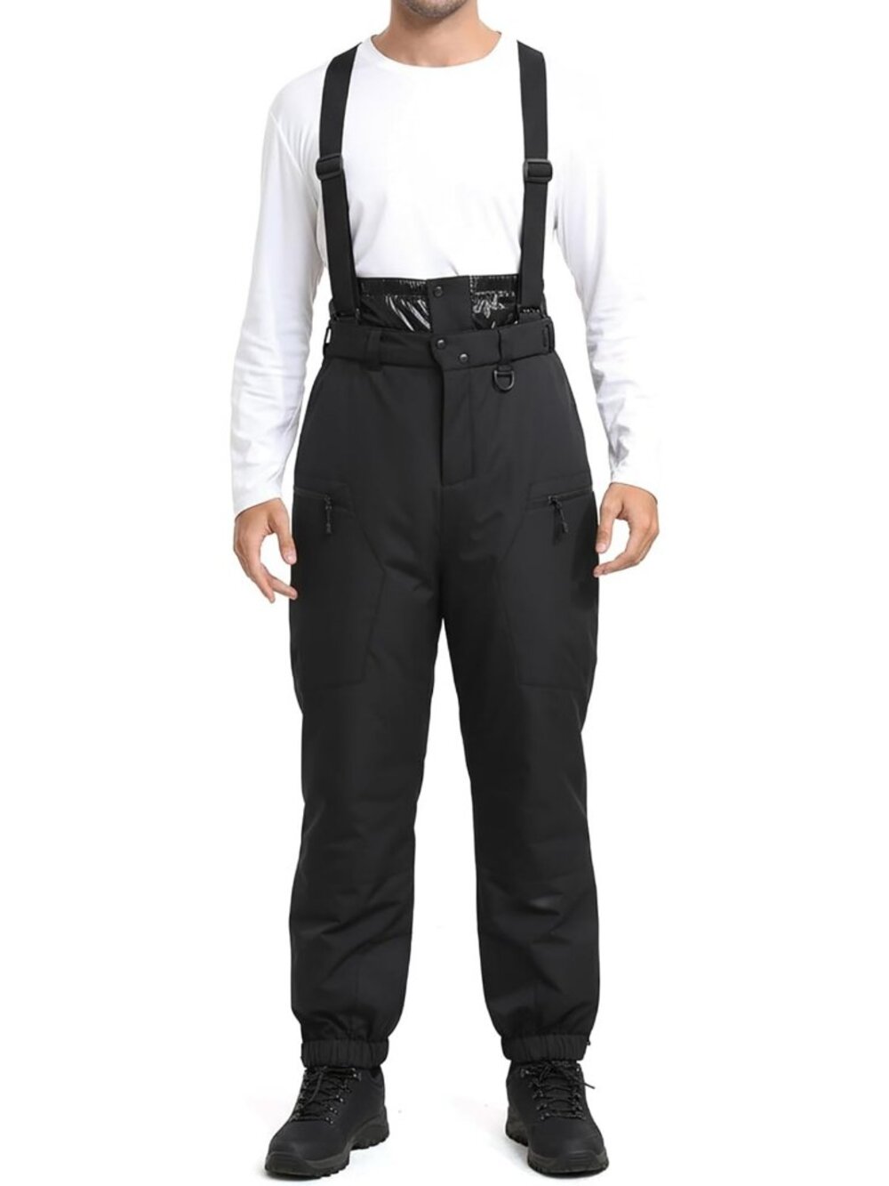 Men's Snow Bibs, Baggy Adjustable Suspender Ski Pants for Winter Sports